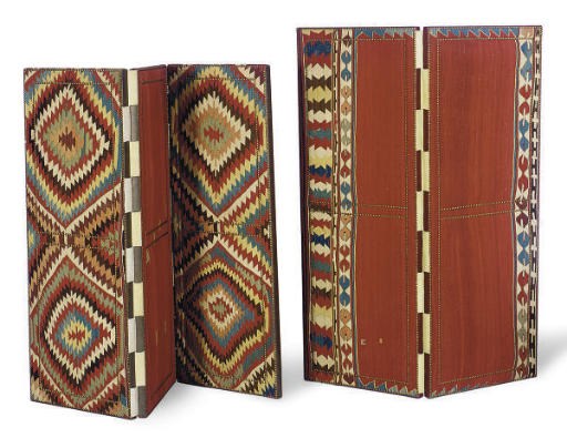 TWO SHIRVAN KILIM COVERED FLOOR SCREENS,