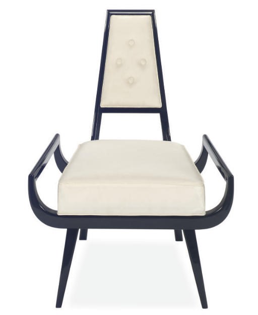 AN EBONIZED AND UPHOLSTERED SIDE CHAIR,