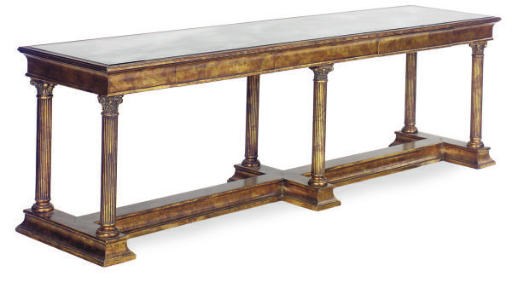 A GILT AND BRONZE-PATTERN FINISH MIRRORED TOP LOW SIDE TABLE,