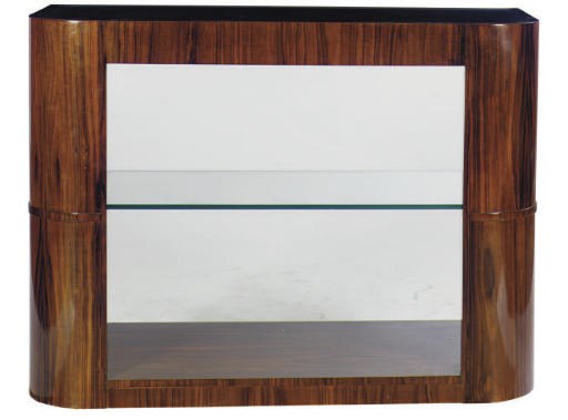 A CALAMANDER AND GLASS BAR CONSOLE,