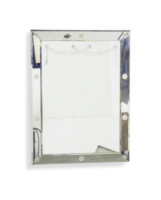 AN AMERICAN BEVELED GLASS AND LUCITE-MOUNTED MIRROR,
