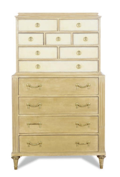 A BLEACHED MAHOGANY AND CREAM LEATHER CHEST-ON-CHEST,
