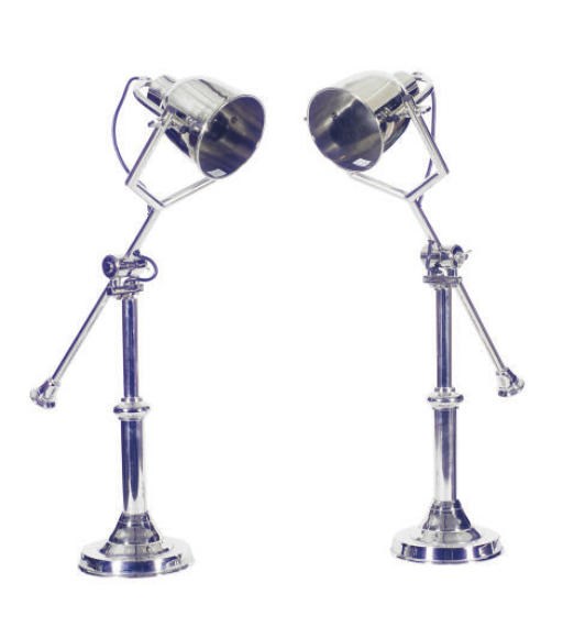 A PAIR OF CHROME ADJUSTABLE TABLE LAMPS,