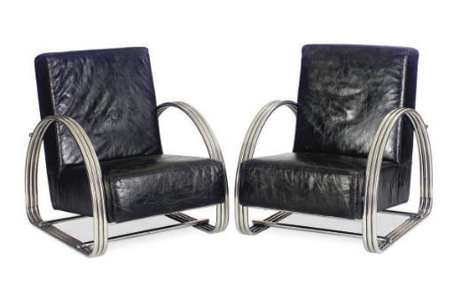 A PAIR OF CHROME AND LEATHER CLUB CHAIRS,