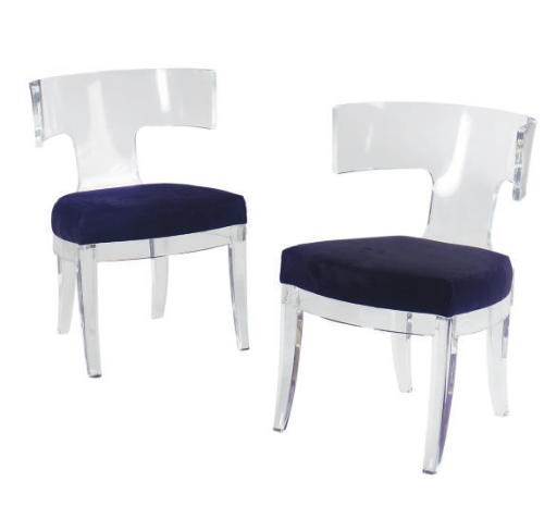 A PAIR OF LUCITE CHAIRS,