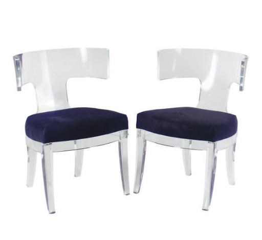A PAIR OF LUCITE CHAIRS,