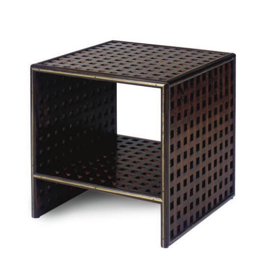 A GUN METAL MOUNTED HATCH COVER SIDE TABLE,