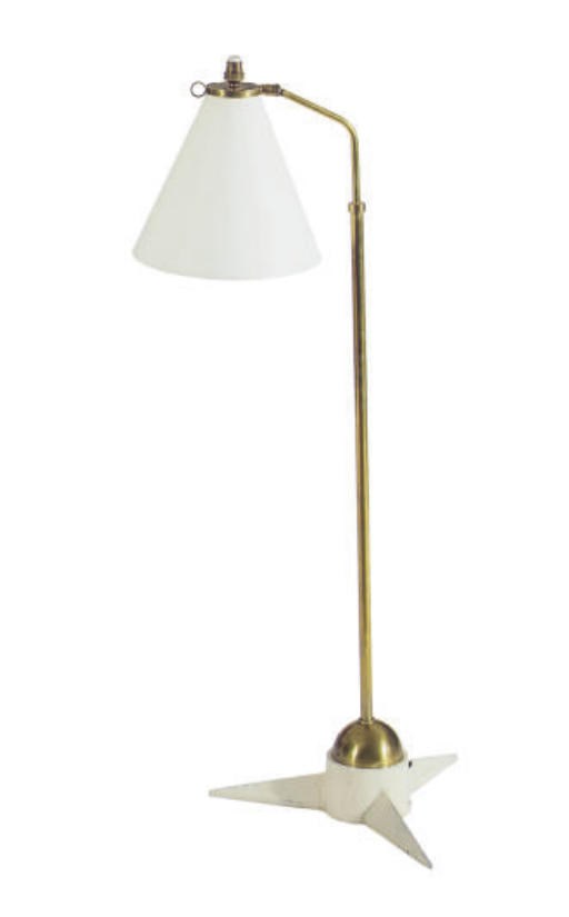 A FRENCH ADJUSTABLE BRASS AND PAINTED METAL FLOOR LAMP,