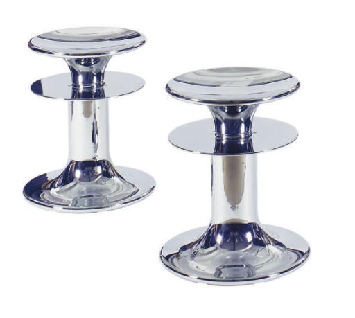 A PAIR OF ITALIAN CHROMED-METAL ADJUSTABLE 'VITESSE' BAR STOOLS,