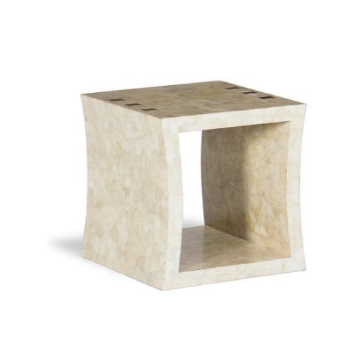 AN EGGSHELL AND LACQUER CURVED LOW SIDE TABLE,