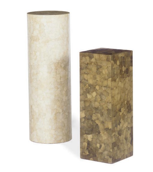 TWO EGGSHELL AND LACQUER PEDESTALS,