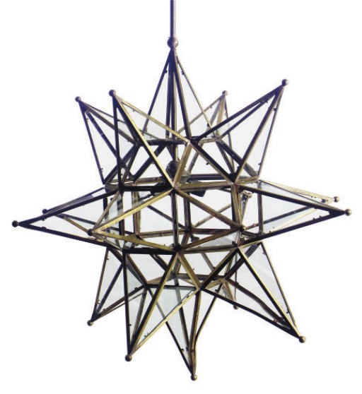 A GILT-METAL AND GLASS STAR-FORM PENDANT CHANDELIER,