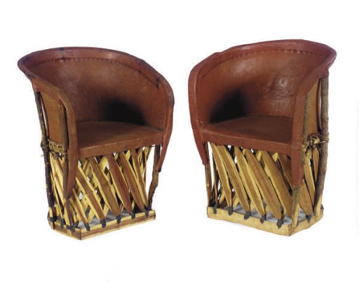 A PAIR OF RED LEATHER AND WOOD TUB CHAIRS,