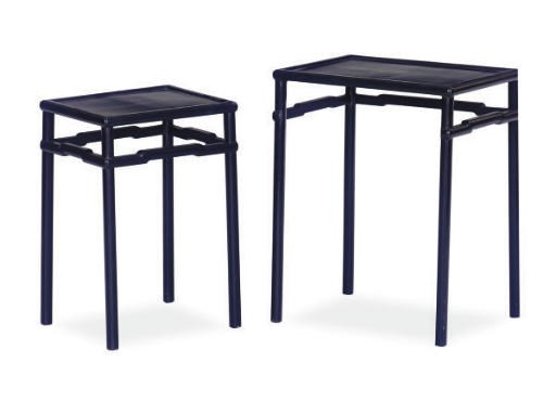 TWO EBONIZED STACKING TABLES,