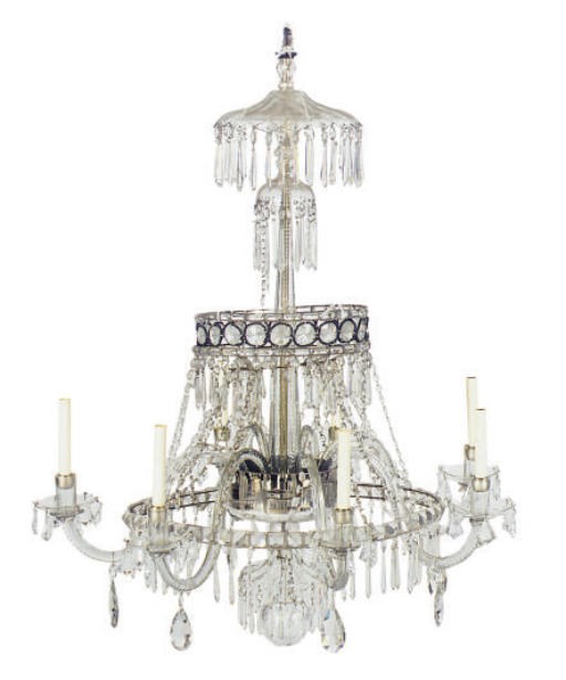 A CUT-GLASS EIGHT-LIGHT CHANDELIER,