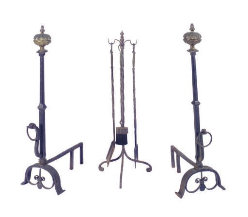 A PAIR OF IRON AND GILT-METAL ANDIRONS,