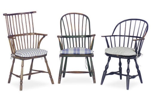 A GROUP OF SIX WINDSOR STYLE ARMCHAIRS,