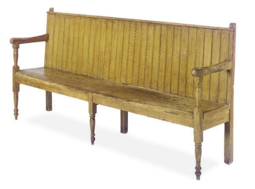 A PAINTED PINE HALL BENCH,