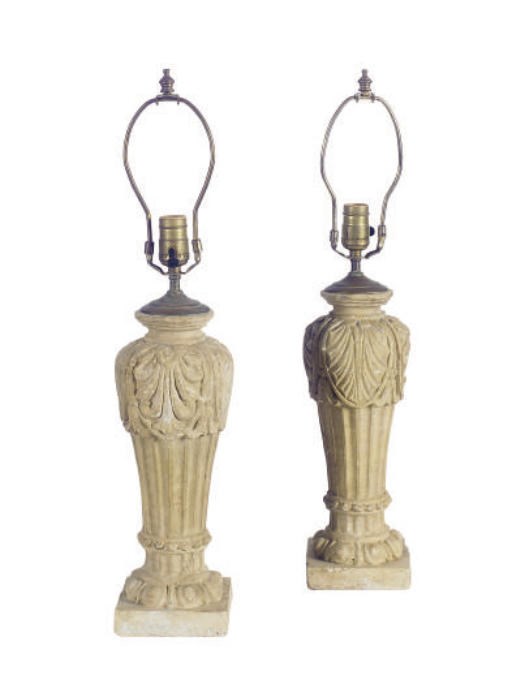 A PAIR OF TERACOTTA TABLE LAMPS,