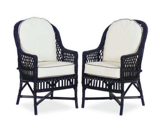 A SET OF TEN EBONIZED WICKER ARMCHAIRS,