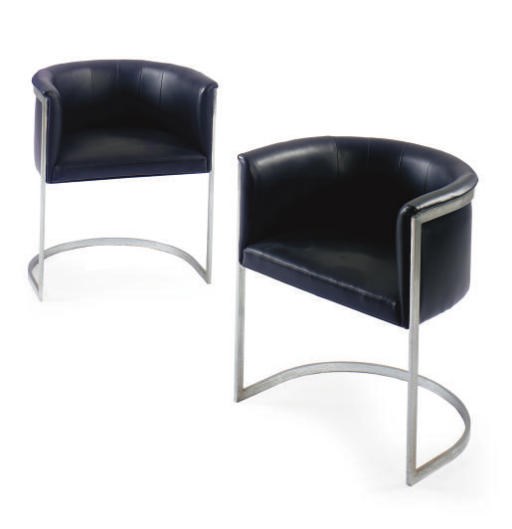 A SET OF FOUR LEATHER AND CHROME CHAIRS,