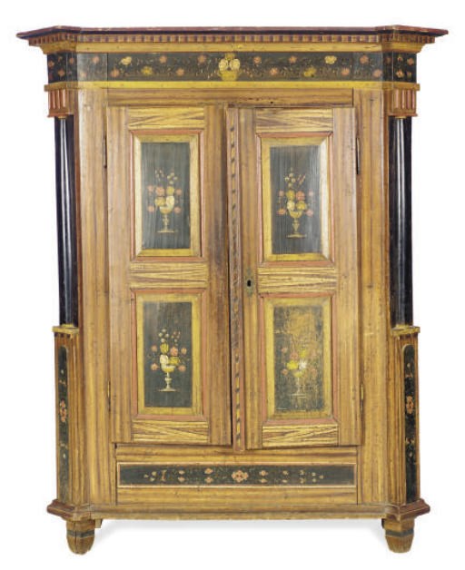 AN AUSTRIAN PAINTED PINE ARMOIRE,