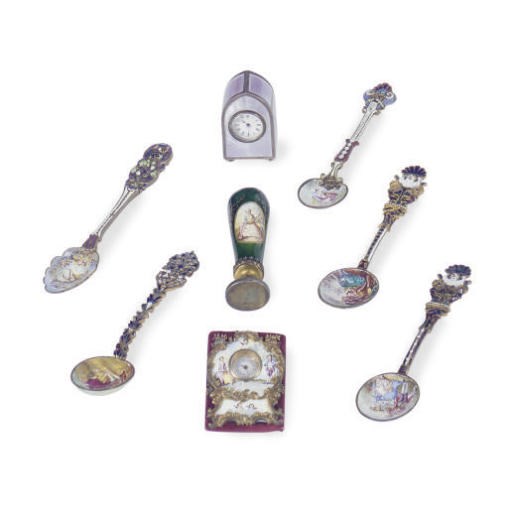 A GROUP OF EIGHT CONTINENTAL ENAMEL ARTICLES,