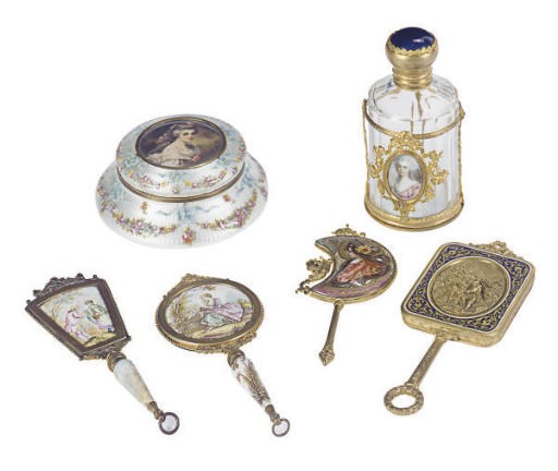A GROUP OF SIX CONTINENTAL ENAMEL TABLE ARTICLES,