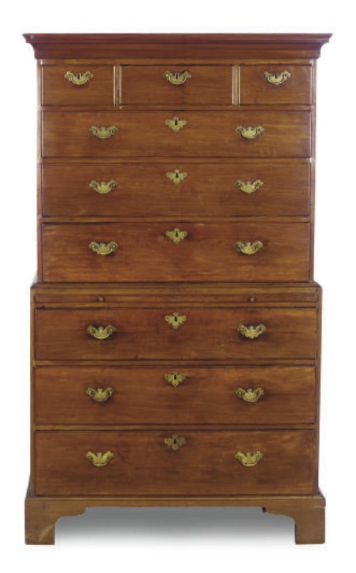 A GEORGE II MAHOGANY CHEST-ON-CHEST,