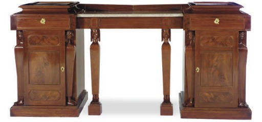 A CLASSICAL CARVED MAHOGANY SIDEBOARD,