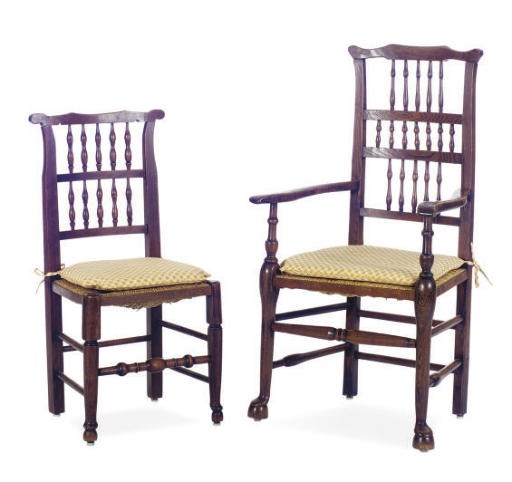 AN ASSEMBLED SET OF EIGHT ENGLISH OAK, BEECHWOOD AND ASH SPINDLE-BACK DINING CHAIRS,