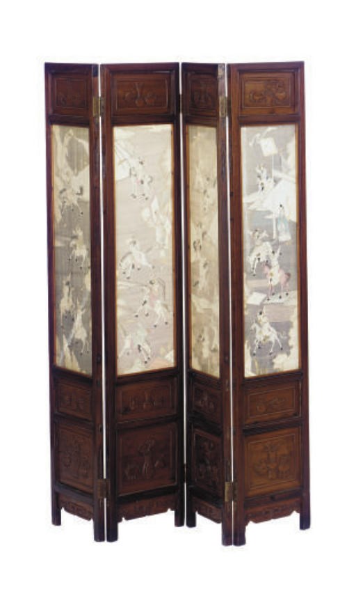 A CHINESE FOUR-PANEL FLOOR SCREEN,