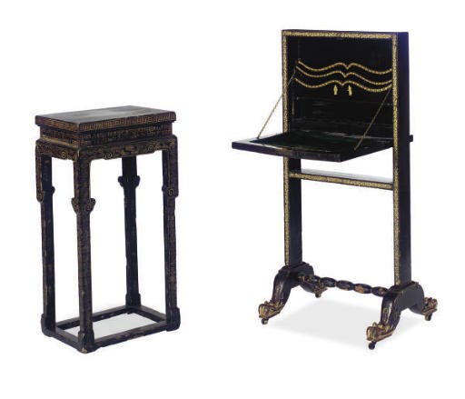 A BROWN AND GILT-LACQUER WRITING TABLE,