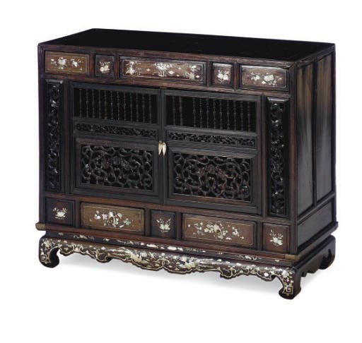 A KOREAN MOTHER-OF-PEARL INLAID ROSEWOOD AND HARDWOOD CABINET**,
