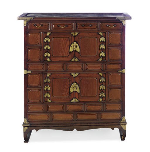 A KOREAN METAL-MOUNTED SOFTWOOD CABINET,