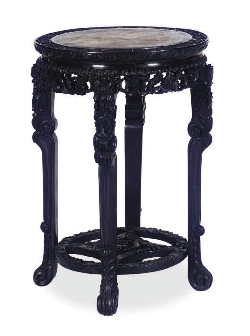A HARDWOOD AND MARBLE SIDE TABLE,