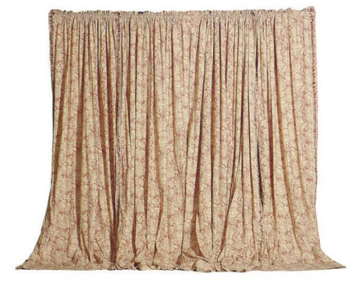 FOUR PAIRS OF TAN AND RUST FLORAL COTTON CURTAINS,