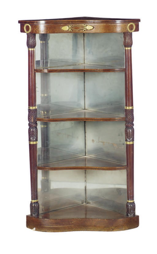 AN EMPIRE ORMOLU-MOUNTED MAHOGANY CORNER ETAGERE,