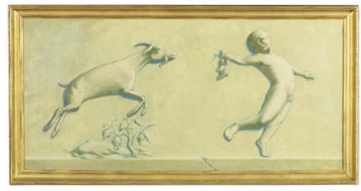 A SET OF FOUR CONTINENTAL OIL ON CANVAS PANELS OF PUTTI AND GOATS,