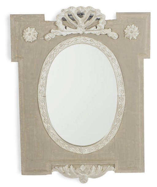 A PAIR OF GREY AND WHITE PAINTED MIRRORS,