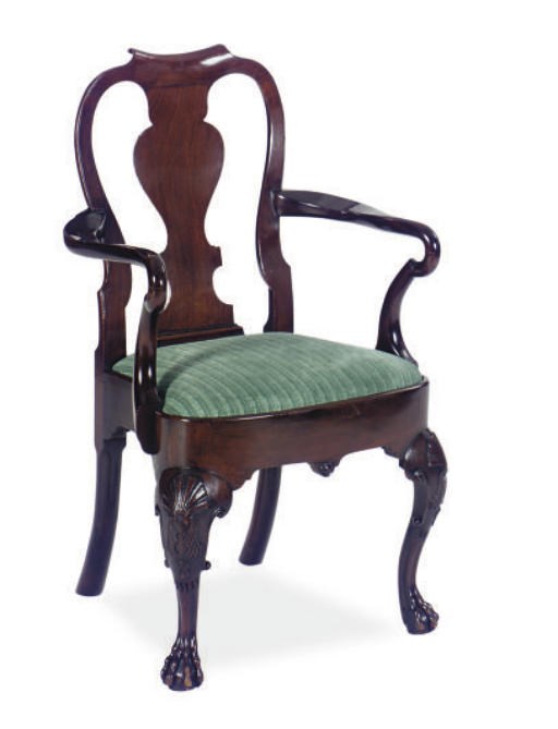 A GEORGE II MAHOGANY OPEN ARMCHAIR,