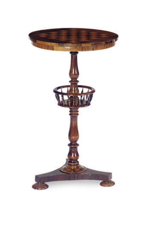 A GEORGE IV ROSEWOOD AND BIRD'S EYE MAPLE CIRCULAR PEDESTAL TABLE**,