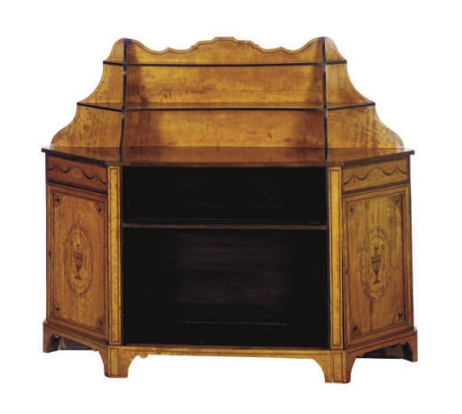 AN EDWARDIAN SATINWOOD AND MARQUETRY SIDE CABINET,