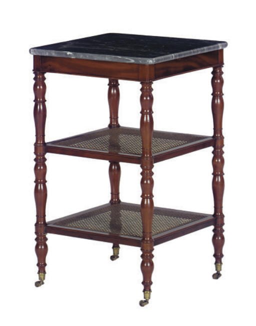 A FRENCH MAHOGANY AND CANED ETAGERE,