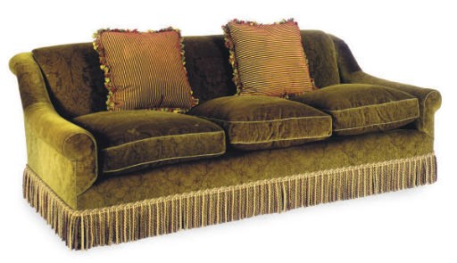 A GREEN VELVET UPHOLSTERED SOFA,