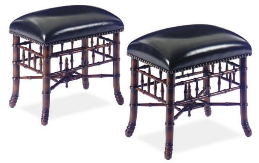 A PAIR OF STAINED MAHOGANY AND GREEN LEATHER STOOLS,