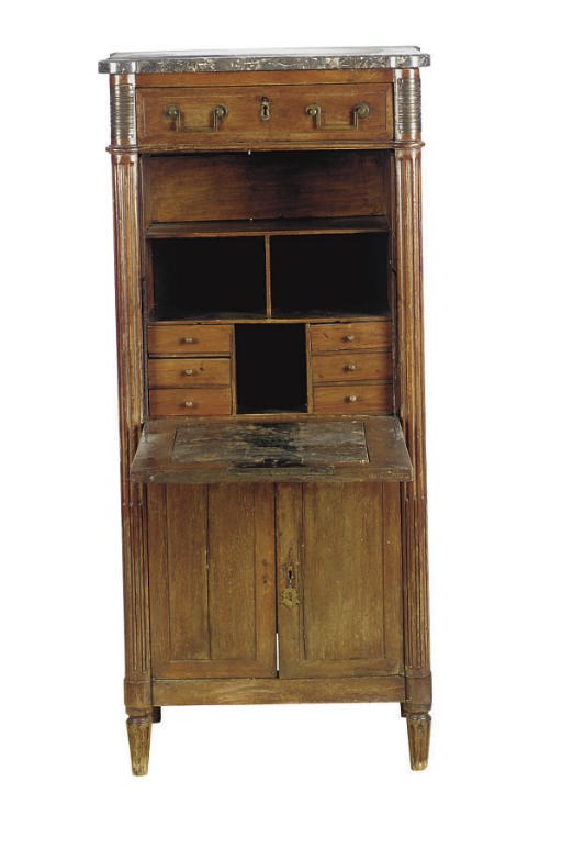A LOUIS XVI PROVINCIAL SECRETAIRE A ABBATANT WITH MARBLE TOP,