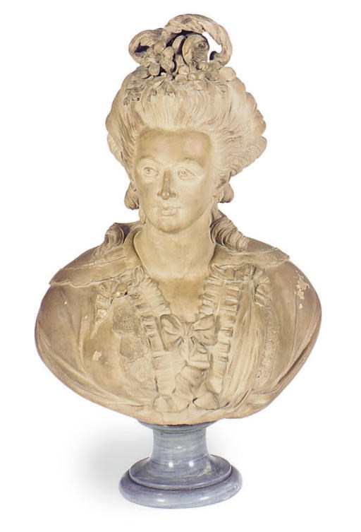A FRENCH TERRACOTTA BUST OF MARIE ANTOINETTE,