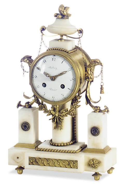 A FRENCH ORMOLU-MONTED WHITE MARBLE MANTEL CLOCK,