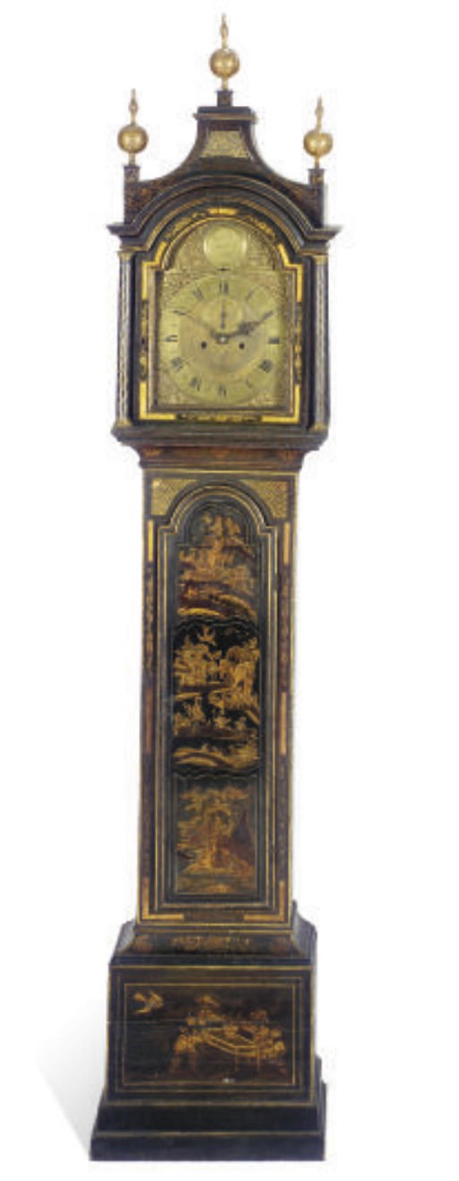 A GEORGE II BLACK AND GILT-JAPANNED LONGCASE CLOCK,